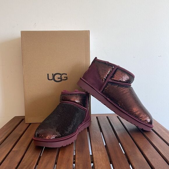 UGG Classic Ultra Mini Mirror Ball Sequins Boots Wild Grape US Women 11/UK9/EU42 - Picture 1 of 14